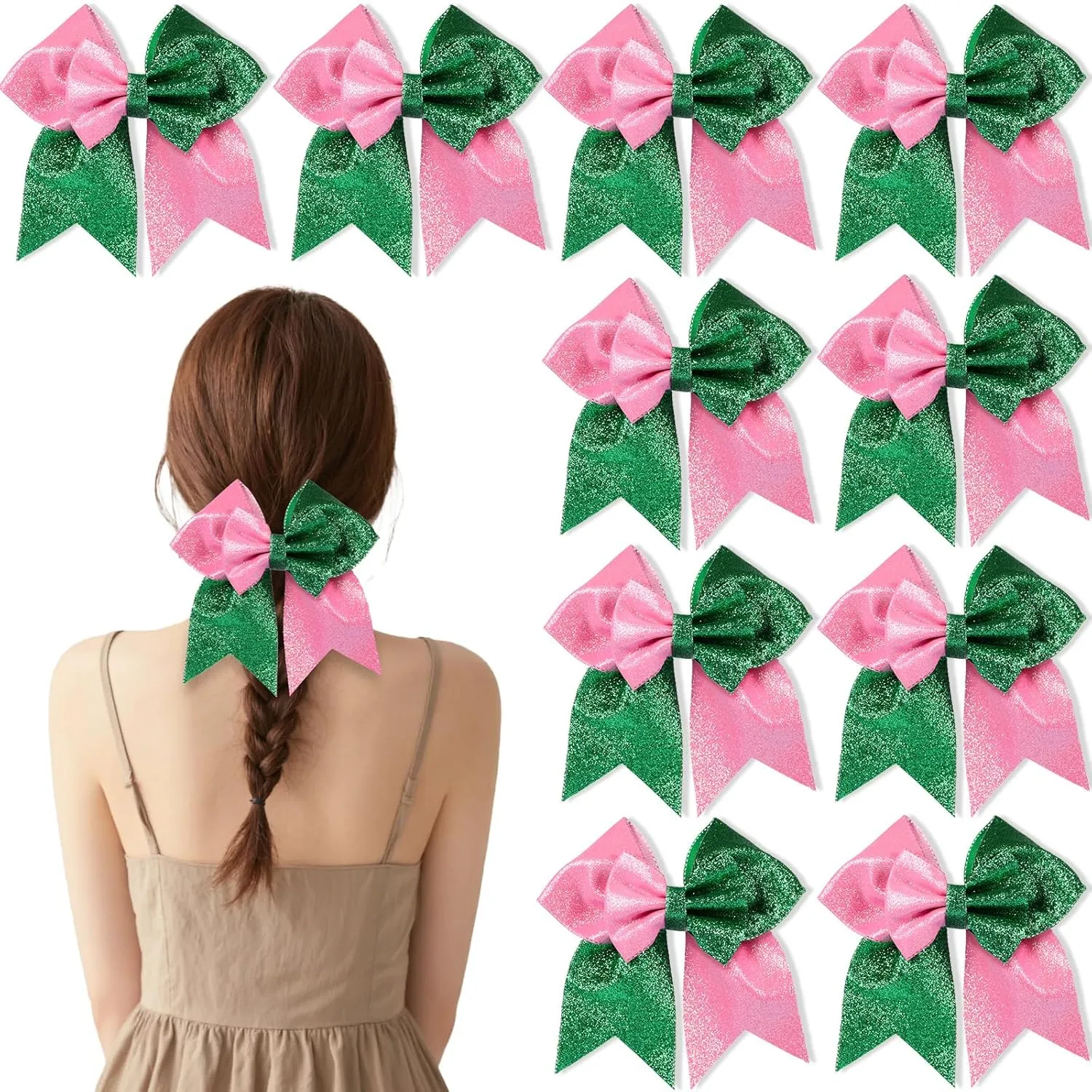 10 Pieces 7 Inch Witch Hair Accessories Pink and Green Hair Bows, Witch Merch Hair Bows Pink and Green Cute Bow Hair Clips Gifts Witch Party Favors Hair Accessories for Woman Girls