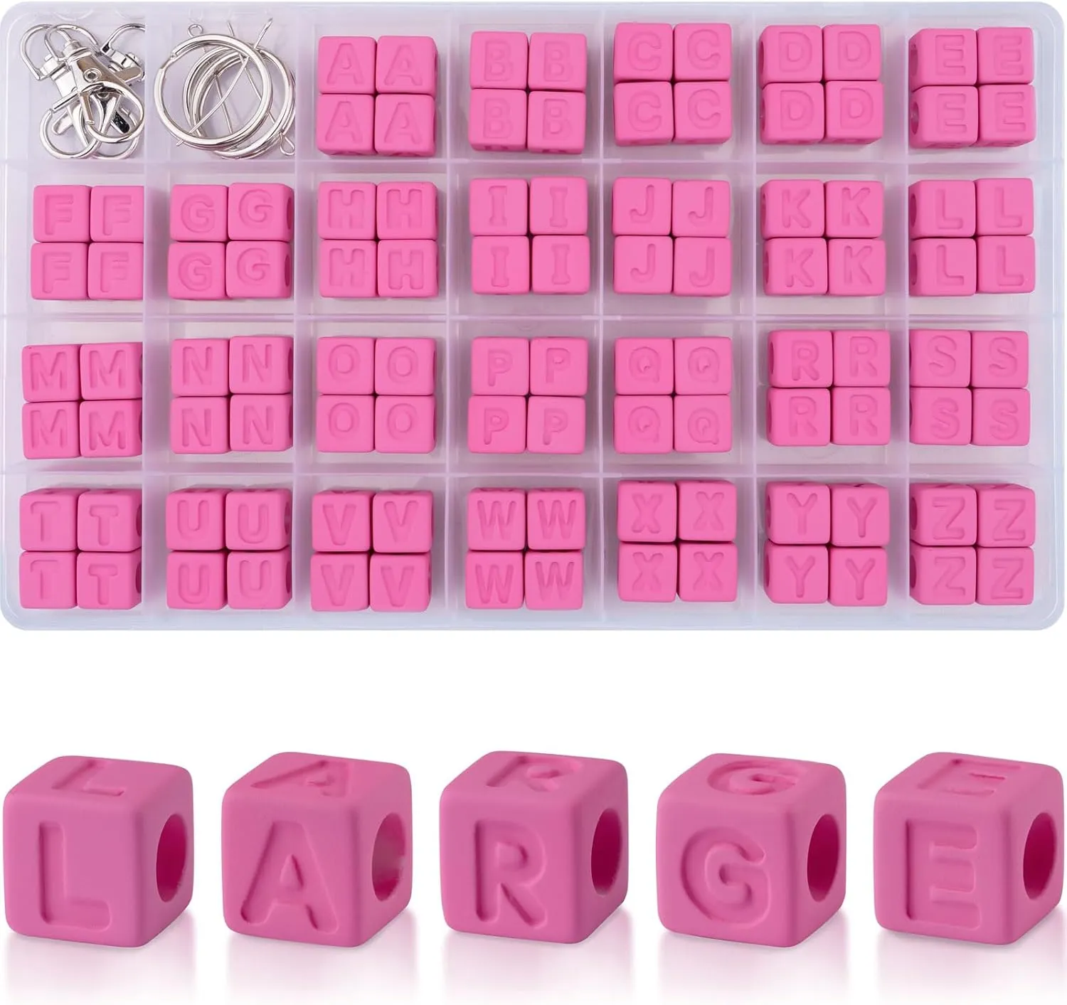 110 Pcs 12x12mm Large Square Letter Beads, Fuchsia Big Alphabet Beads for Keychains, Jumbo Letter Charms for Bag Charm, Lanyards, Holiday Garlands, Big Bead for Home Decor Craft