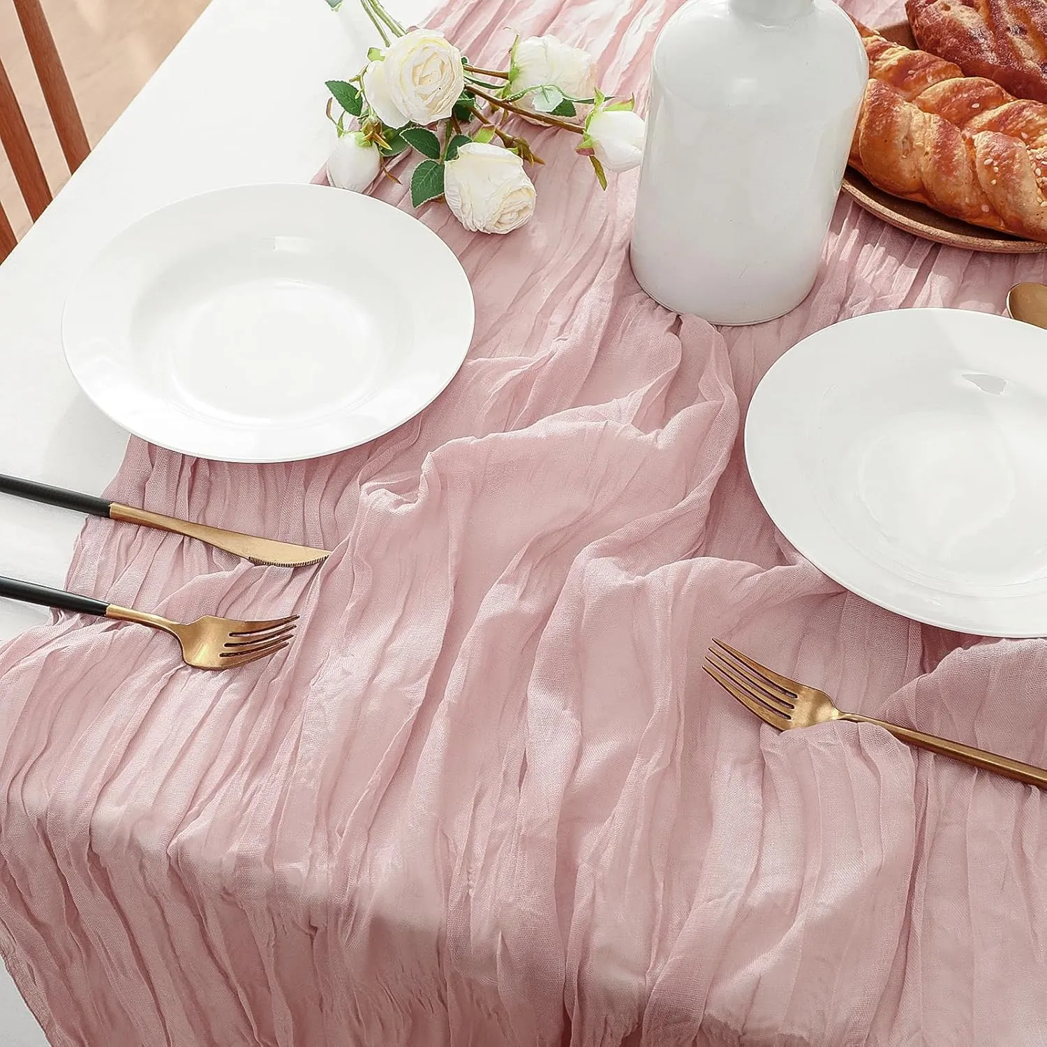 12 Pcs 10 Ft Pink Cheesecloth Table Runner Gauze Cheese Cloth for Light Blush Pink Bridal Baby Shower Wedding Decor ( 35 x 120 Inch )