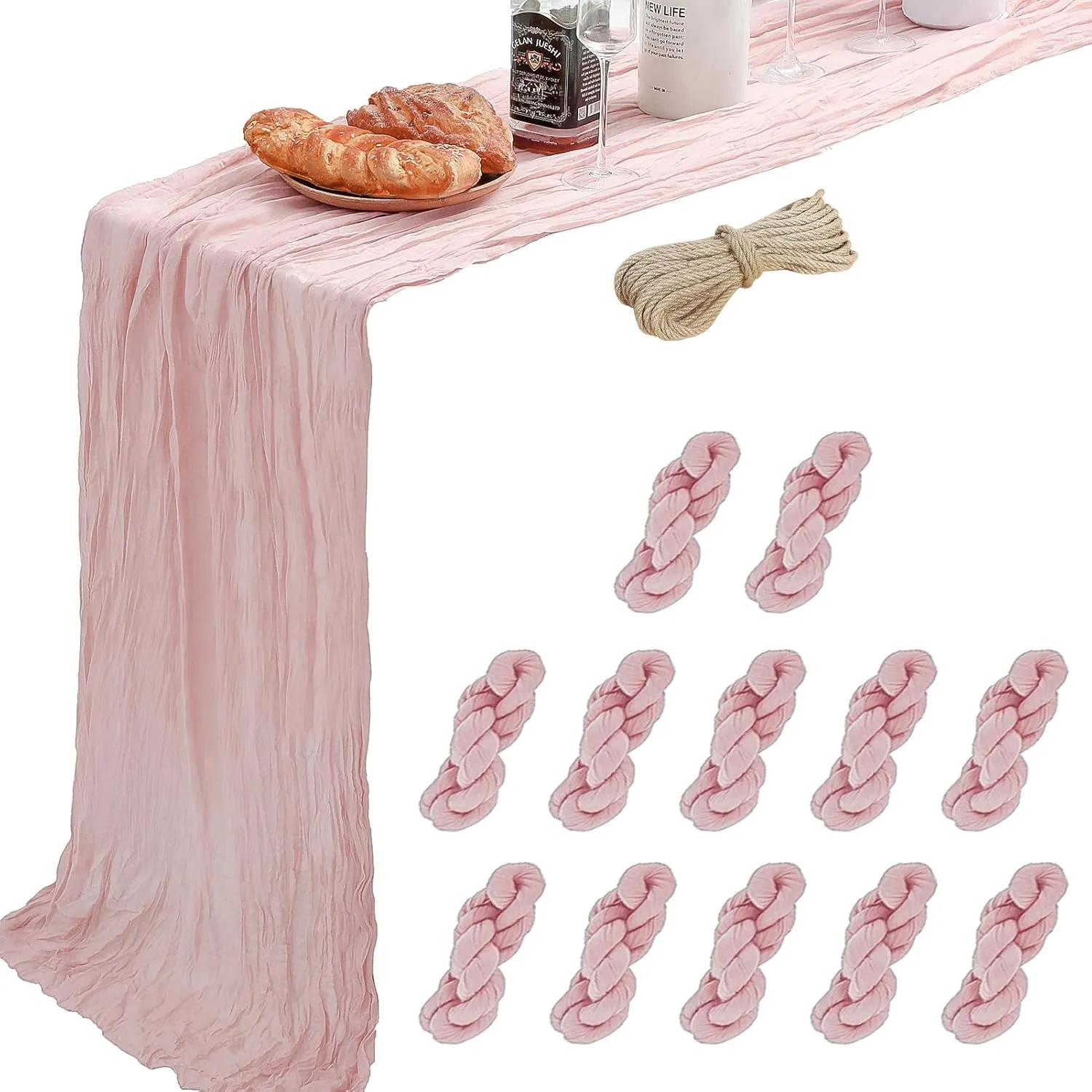 12 Pcs 10 Ft Pink Cheesecloth Table Runner Gauze Cheese Cloth for Light Blush Pink Bridal Baby Shower Wedding Decor ( 35 x 120 Inch )