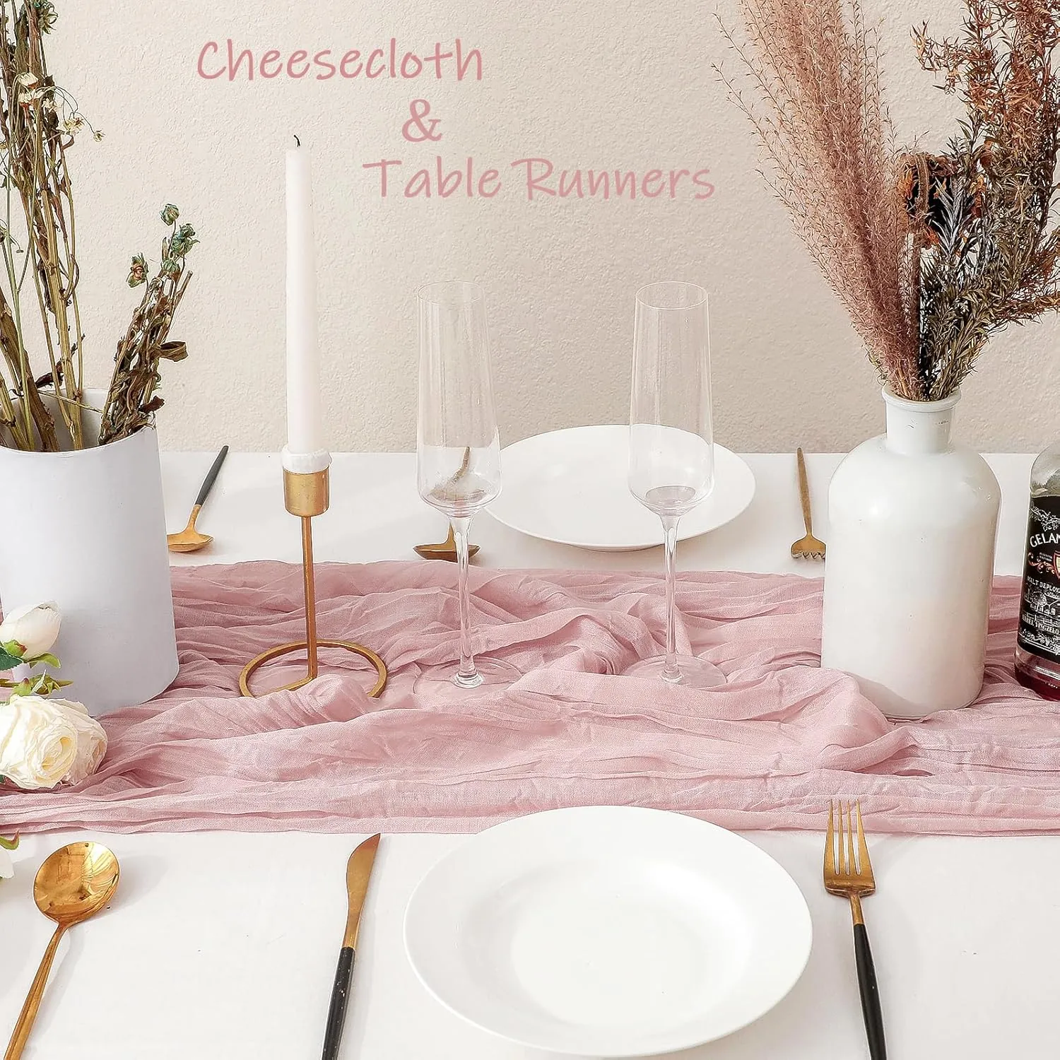 12 Pcs 10 Ft Pink Cheesecloth Table Runner Gauze Cheese Cloth for Light Blush Pink Bridal Baby Shower Wedding Decor ( 35 x 120 Inch )
