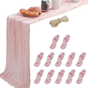 12 Pcs 10 Ft Pink Cheesecloth Table Runner Gauze Cheese Cloth for Light Blush Pink Bridal Baby Shower Wedding Decor ( 35 x 120 Inch )