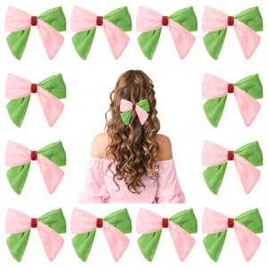 12 Pcs 4.5" Witch Hair Accessories Merch Velvet Pink and Green Cute Hair Bows Clips Crown & Witch Hat Movie Fan Gifts Princess Birthday Party Favor for Women