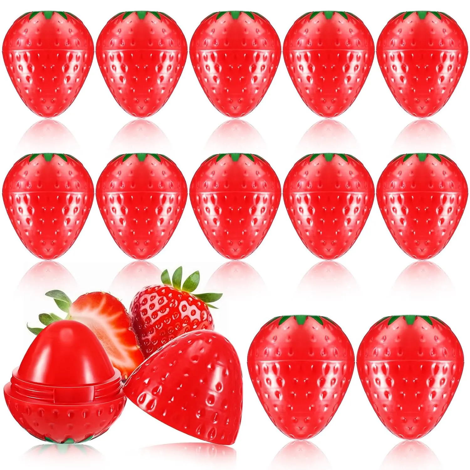 12 Pcs Cute Lip Balm Strawberry Wrinkle Repair Moisturizing and Plumping Lasting Hydrating Strawberry Shaped Lip Protector for Women Valentines Gift