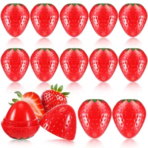 12 Pcs Cute Lip Balm Strawberry Wrinkle Repair Moisturizing and Plumping Lasting Hydrating Strawberry Shaped Lip Protector for Women Valentines Gift