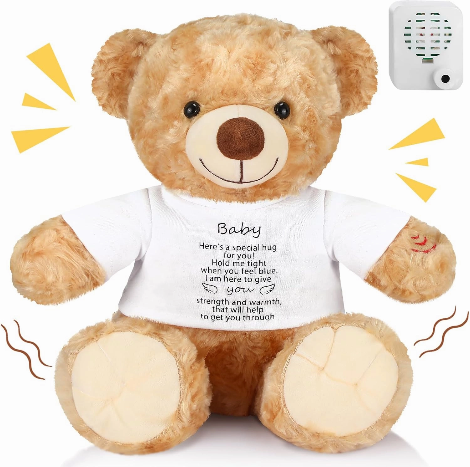 12 Inch Get Well Soon Plush Bear with Voice Recorder Set Plush Stuffed Animal Bear Hug 30 Seconds Voice Sound Sympathy Recordable Gifts for Condolences Memorial Loved Ones