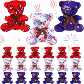 18 Pcs 4th of July Bear Bulk Independence Day Plush Stuffed Animal Small Plush Bear 4 Inch Mini Patriotic National Day Bear with Cap Rocket Pattern for Celebrate Independence Day Party Gift Favors