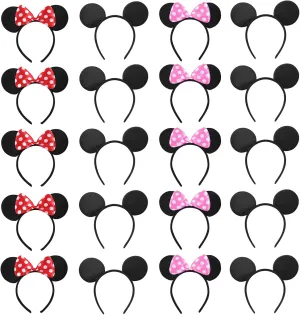 20 PCS Mouse Ears Headbands for Birthday Party Theme Park Costume Play Celebration for Boys and Girls (3color)