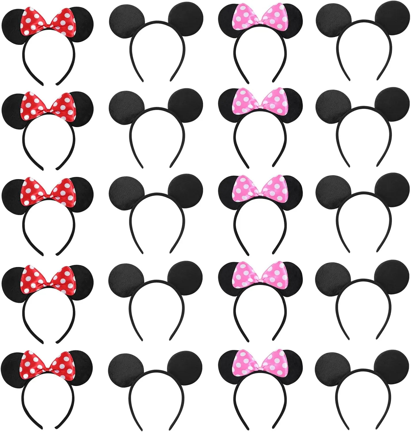 20 PCS Mouse Ears Headbands for Birthday Party Theme Park Costume Play Celebration for Boys and Girls (3color)