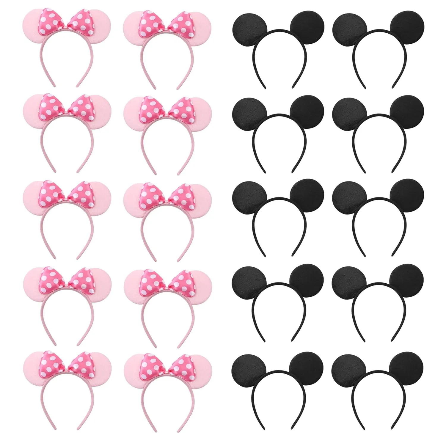 20 PCS Mouse Ears Headbands for Birthday Party Theme Park Costume Play Celebration for Boys and Girls (black,pink) (pink black)