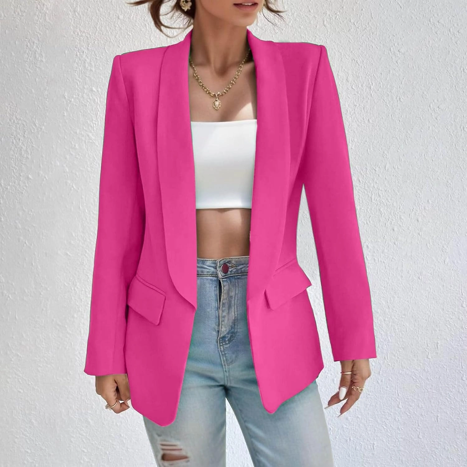 2023 Womens Casual Blazers Open Front Long Sleeve Work Office Jackets Basic Lapel Collar Blazer Jacket Business Outfit