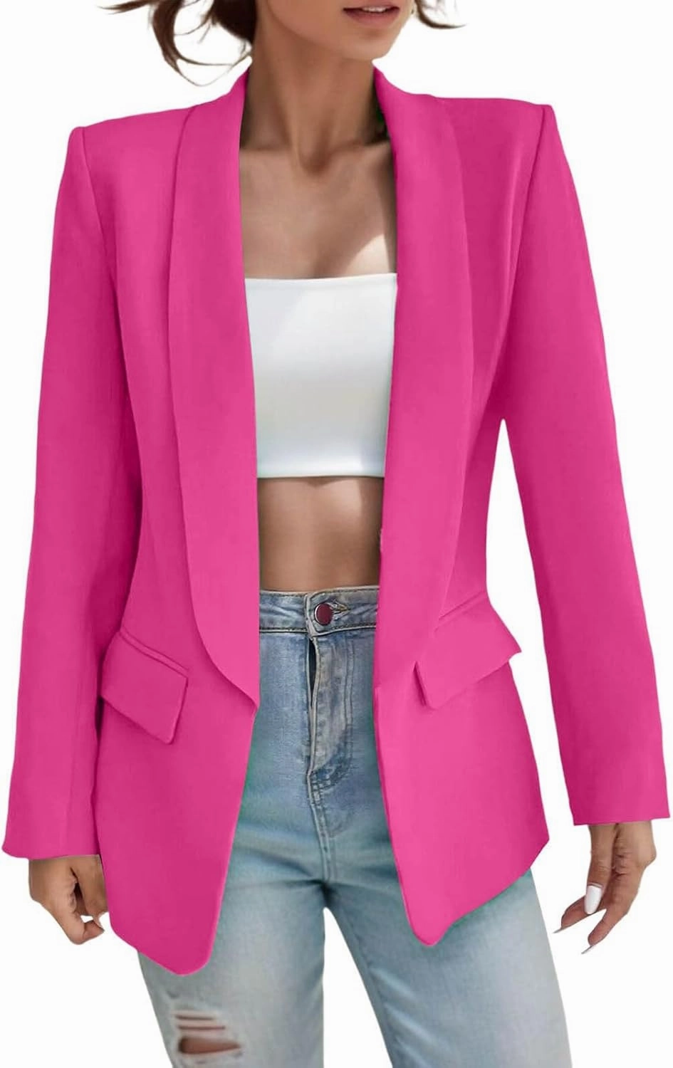 2023 Womens Casual Blazers Open Front Long Sleeve Work Office Jackets Basic Lapel Collar Blazer Jacket Business Outfit