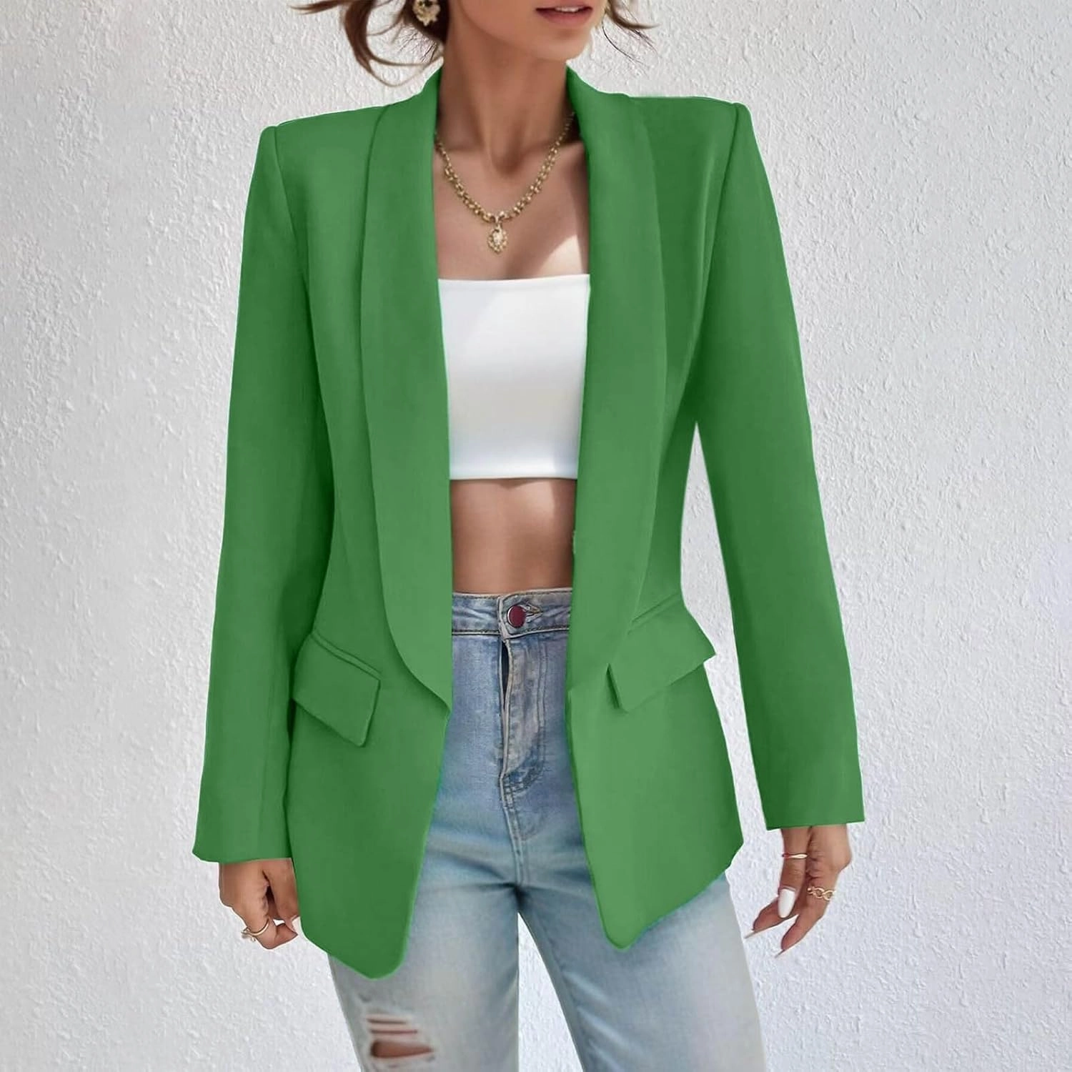 2023 Womens Casual Blazers Open Front Long Sleeve Work Office Jackets Basic Lapel Collar Blazer Jacket Business Outfit