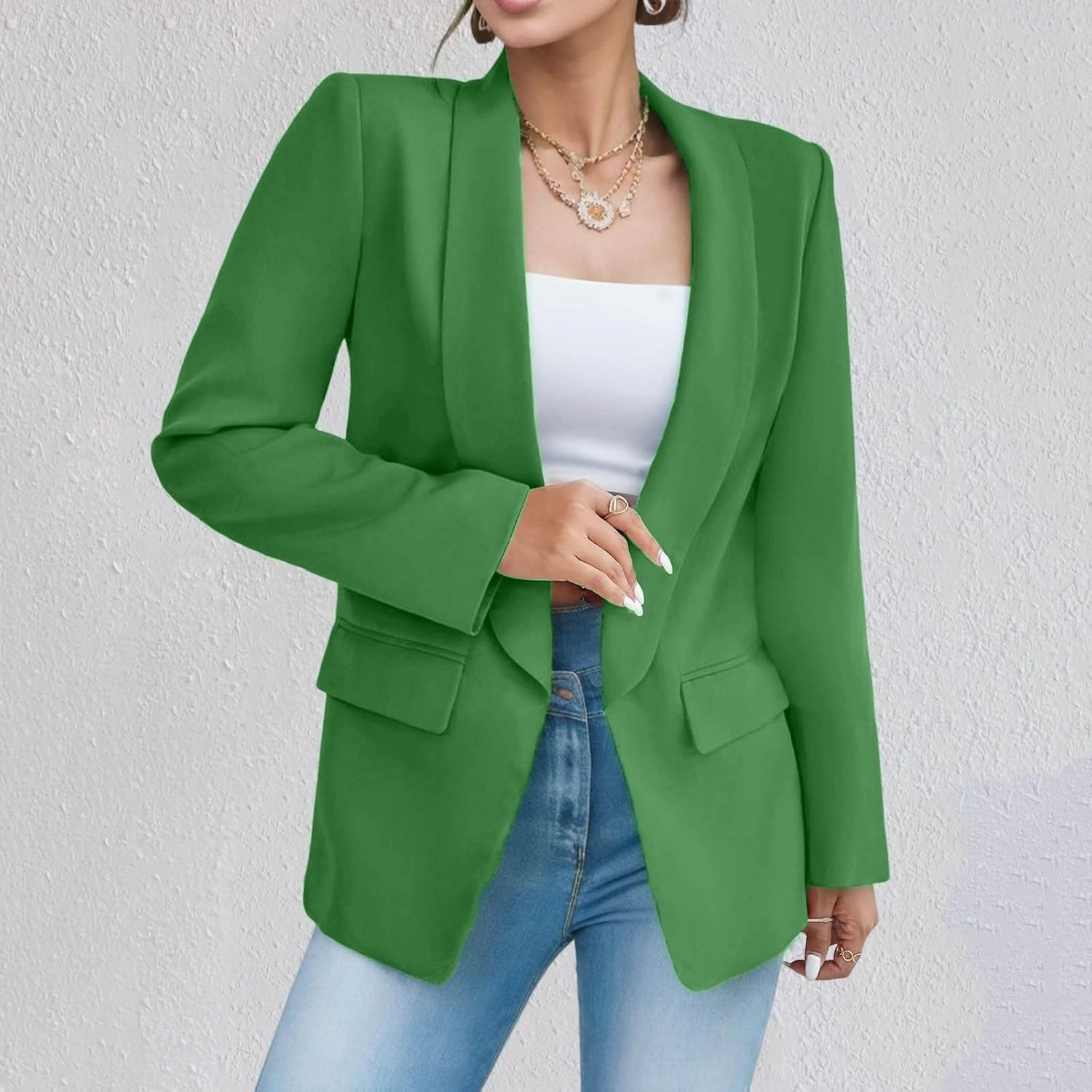 2023 Womens Casual Blazers Open Front Long Sleeve Work Office Jackets Basic Lapel Collar Blazer Jacket Business Outfit