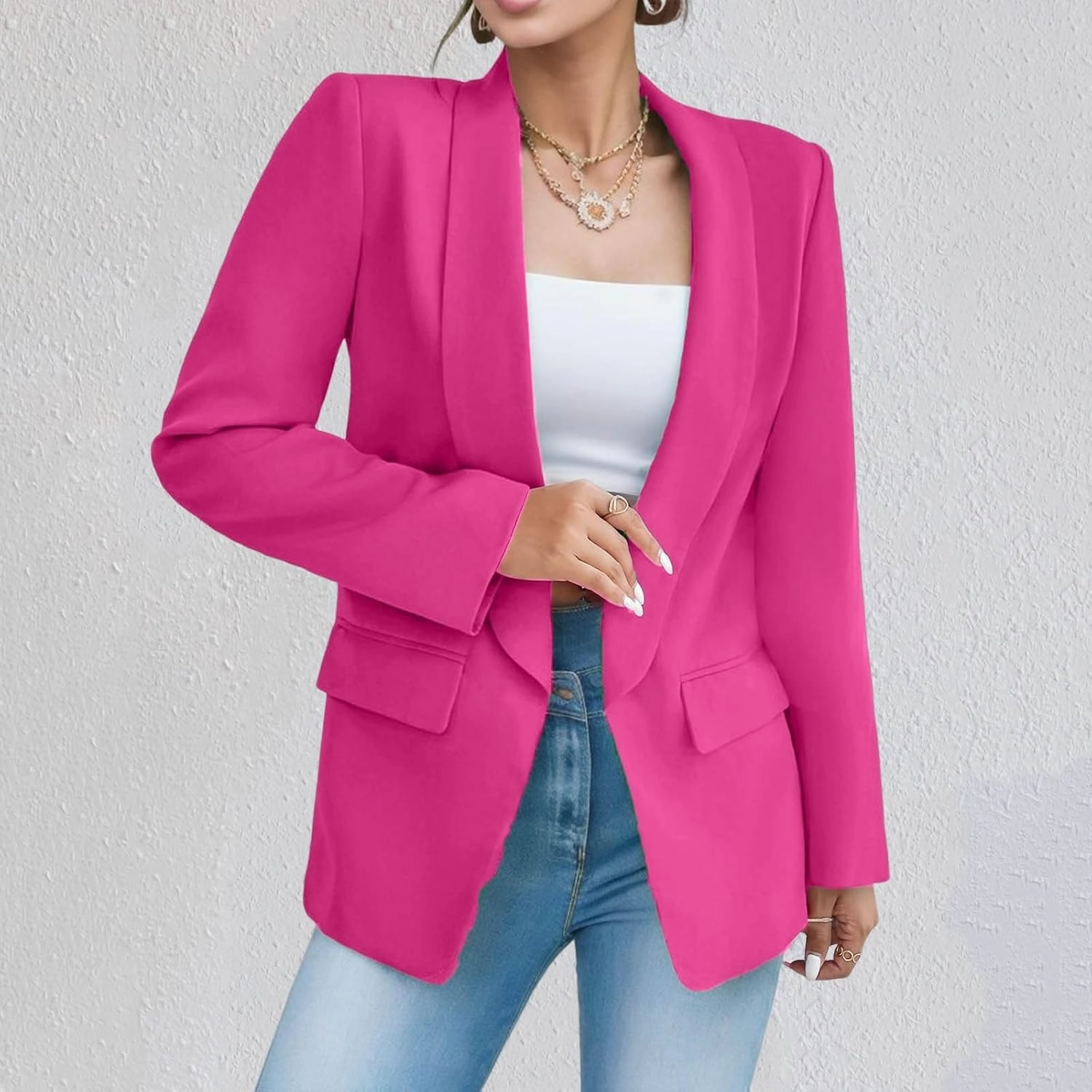 2023 Womens Casual Blazers Open Front Long Sleeve Work Office Jackets Basic Lapel Collar Blazer Jacket Business Outfit