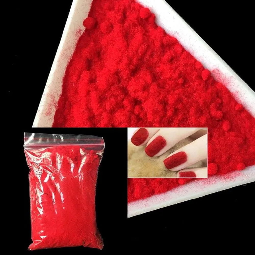 20G/Bag Manicure Velvet Powder Deep Red Nail Decoration Fuzzy Flocking Nylon Powder for 3D Candy Nail Glitter Art Tips