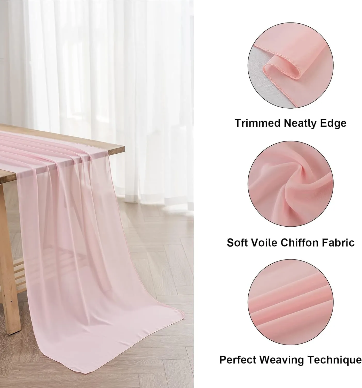 20Pack Chiffon Table Runner, Wedding Table Runner, 14x108 inches Gauze Table Runner, Rustic Sheer Table Decor for Romantic Bridal Shower, Baby Shower, Birthday Party Cake Table(Light Pink)