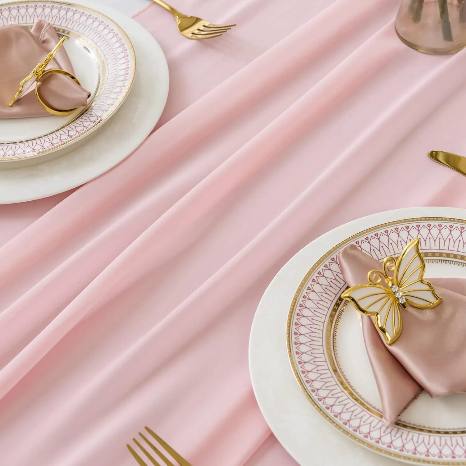 20Pack Chiffon Table Runner, Wedding Table Runner, 14x108 inches Gauze Table Runner, Rustic Sheer Table Decor for Romantic Bridal Shower, Baby Shower, Birthday Party Cake Table(Light Pink)