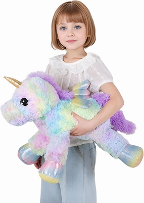 24 Inch Rainbow Colors Rose Velvet Unicorn Stuffed Animal Plush Toy with Wings Soft Cute Large Unicorn Plush Animals Pillow Gift for Children Boy Girl Kids Birthday Valentine Decorations