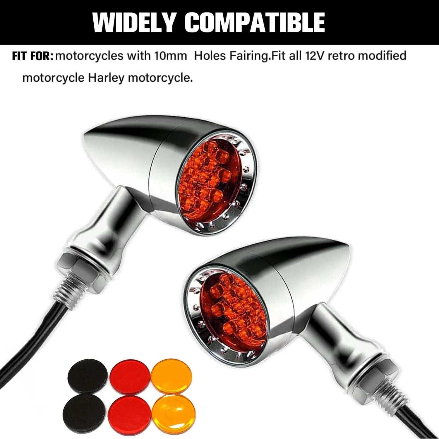 2pcs Chrome 15 LED Motorcycle Stop Brake Running Turn Signal Indicator Red Lights For Harley Honda Chopper (Chrome-Red Light)