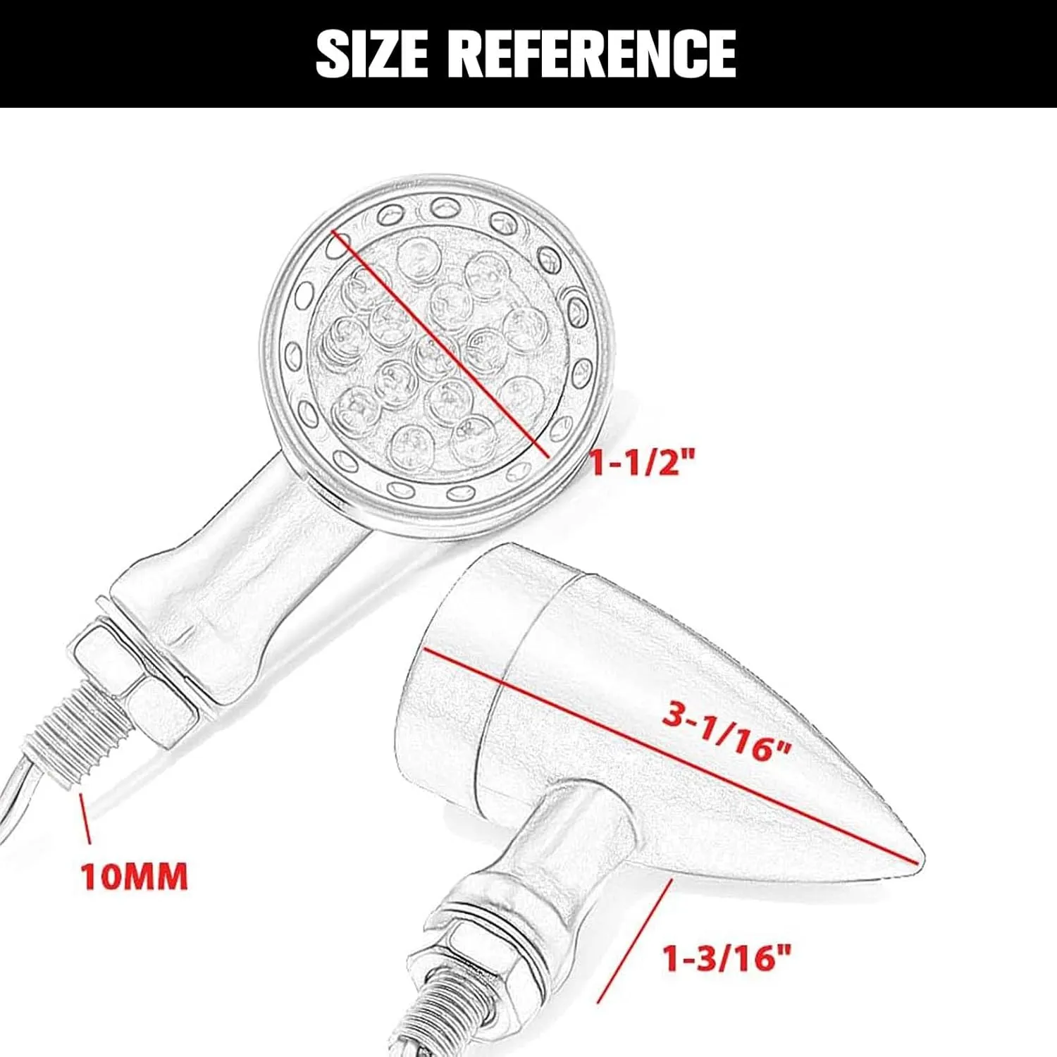 2pcs Chrome 15 LED Motorcycle Stop Brake Running Turn Signal Indicator Red Lights For Harley Honda Chopper (Chrome-Red Light)