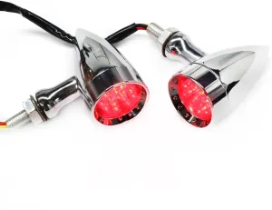 2pcs Chrome 15 LED Motorcycle Stop Brake Running Turn Signal Indicator Red Lights For Harley Honda Chopper (Chrome-Red Light)