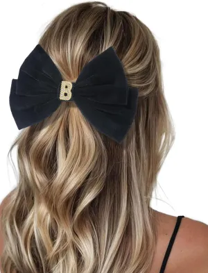 2Pcs Velvet Hair Bows Set – Red & Black Elegant Bow Clip & Long Ribbon Hair Clip, Personalized Hair Accessories for Women, Girls & Kids, Gift for Weddings, Birthdays, Christmas-B