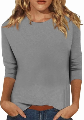 3/4 Length Sleeve Tops for Women Casual Loose Fit Crewneck T Shirts Cute Solid Plus Size Spring Fashion Tops 2025