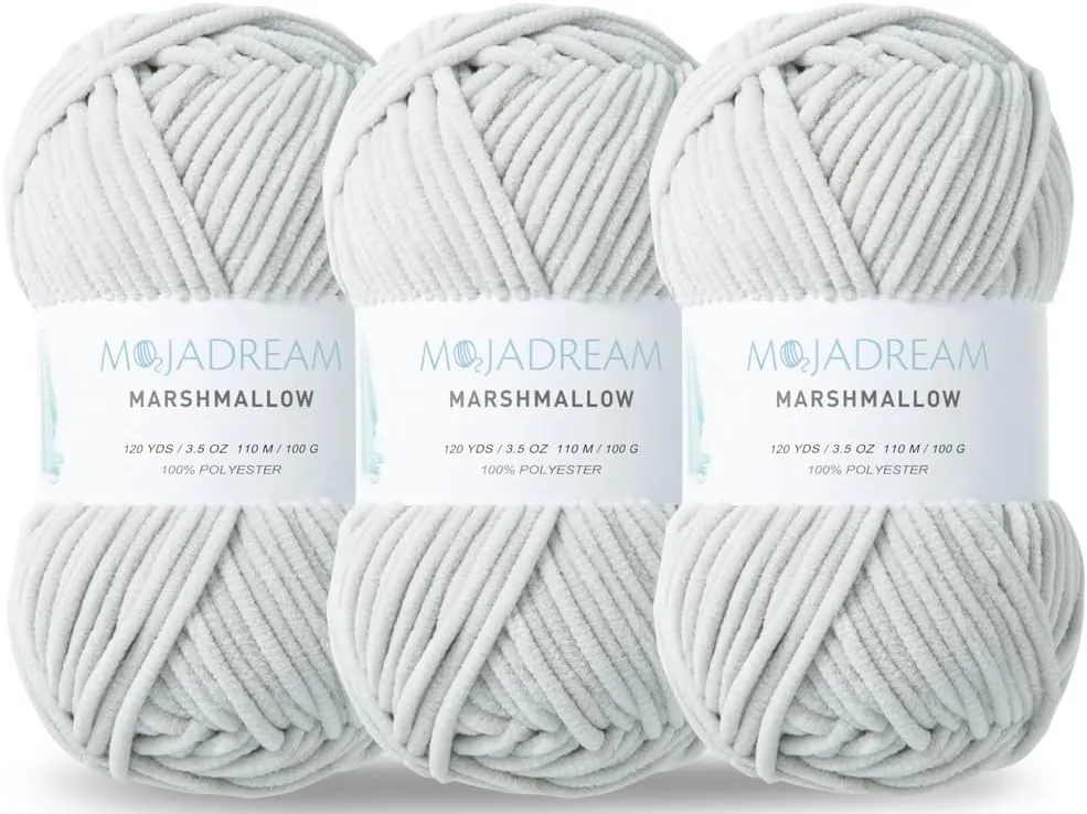 3PCS 3.5oz Chenille Yarn for Blankets Amigurumi: Soft Velvet Baby Yarn Blanket Knitting and Crocheting Bulky 5# Yarn 3 Skeins of 100g (Light Grey)