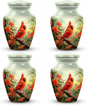 4 Red Cardinal Bird Urns, Small Urns for Ashes, Urns for Human Ashes Adult Man, Urn for Ashes for Women, Urns for Human Ashes Adult Female, Mini Urns for Human Ashes, Urn for Ashes Adult Male