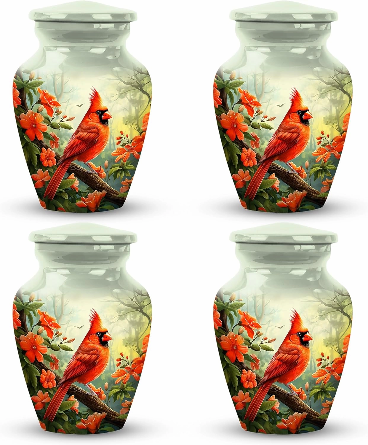 4 Red Cardinal Bird Urns, Small Urns for Ashes, Urns for Human Ashes Adult Man, Urn for Ashes for Women, Urns for Human Ashes Adult Female, Mini Urns for Human Ashes, Urn for Ashes Adult Male