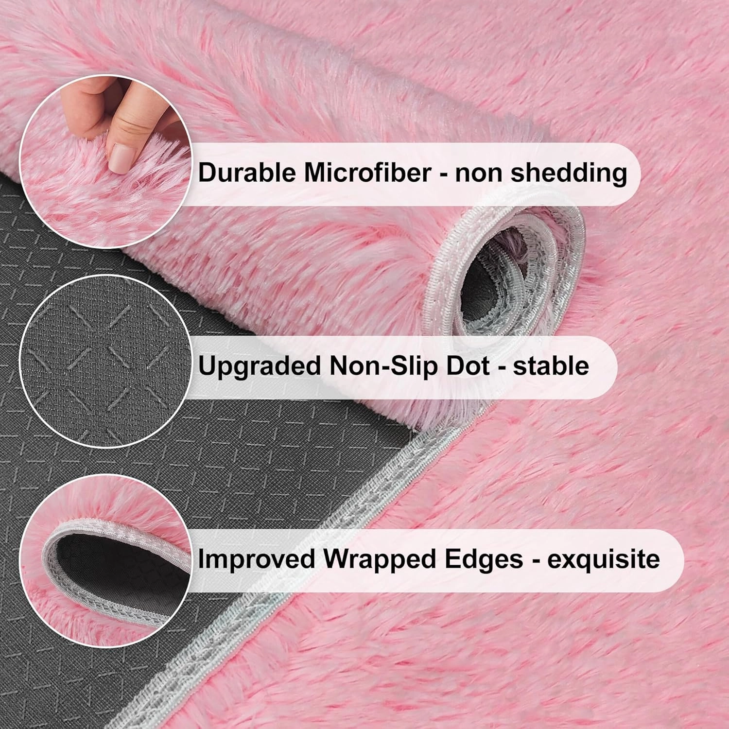 4X6 Fluffy Area Rugs for Living Room Bedroom,Washable Ultra Soft Shag Bedside Rug，Non-Slip Modern Plush Fuzzy Carpet for Indoor Floor Kids,Girls,Boys and Nursery Rooms,Pink