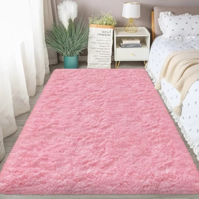 4X6 Fluffy Area Rugs for Living Room Bedroom,Washable Ultra Soft Shag Bedside Rug，Non-Slip Modern Plush Fuzzy Carpet for Indoor Floor Kids,Girls,Boys and Nursery Rooms,Pink