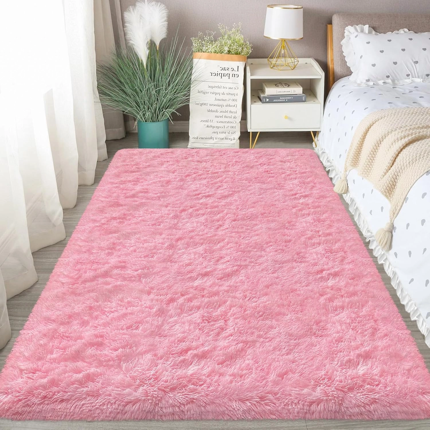 4X6 Fluffy Area Rugs for Living Room Bedroom,Washable Ultra Soft Shag Bedside Rug，Non-Slip Modern Plush Fuzzy Carpet for Indoor Floor Kids,Girls,Boys and Nursery Rooms,Pink