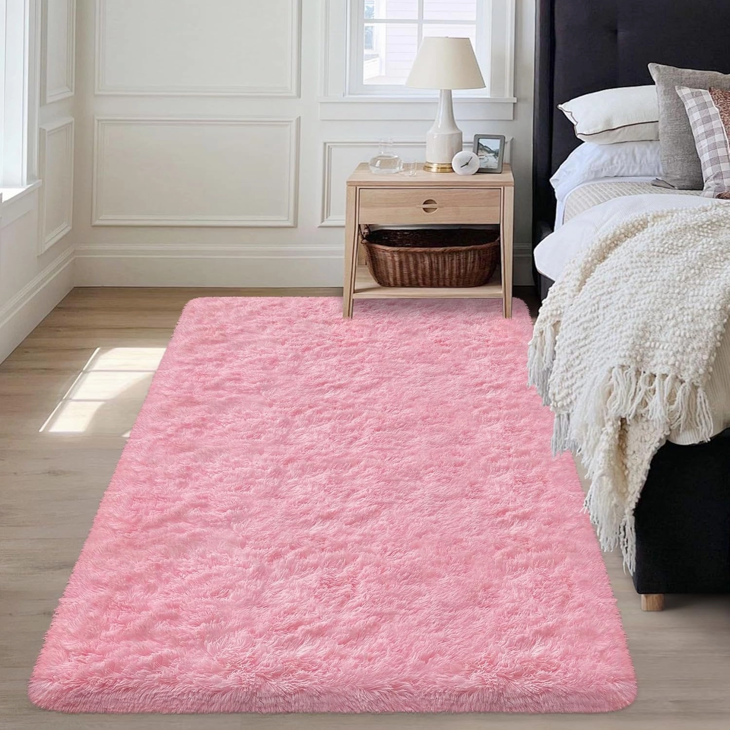 4X6 Fluffy Area Rugs for Living Room Bedroom,Washable Ultra Soft Shag Bedside Rug，Non-Slip Modern Plush Fuzzy Carpet for Indoor Floor Kids,Girls,Boys and Nursery Rooms,Pink