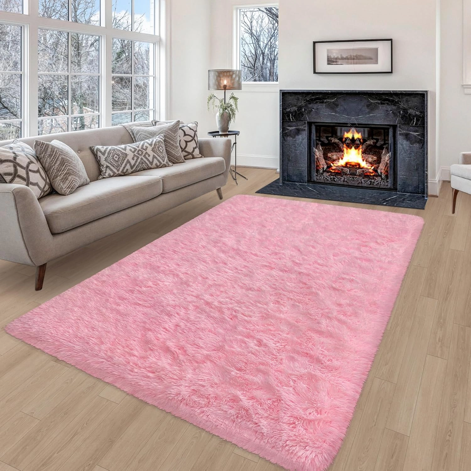 4X6 Fluffy Area Rugs for Living Room Bedroom,Washable Ultra Soft Shag Bedside Rug，Non-Slip Modern Plush Fuzzy Carpet for Indoor Floor Kids,Girls,Boys and Nursery Rooms,Pink