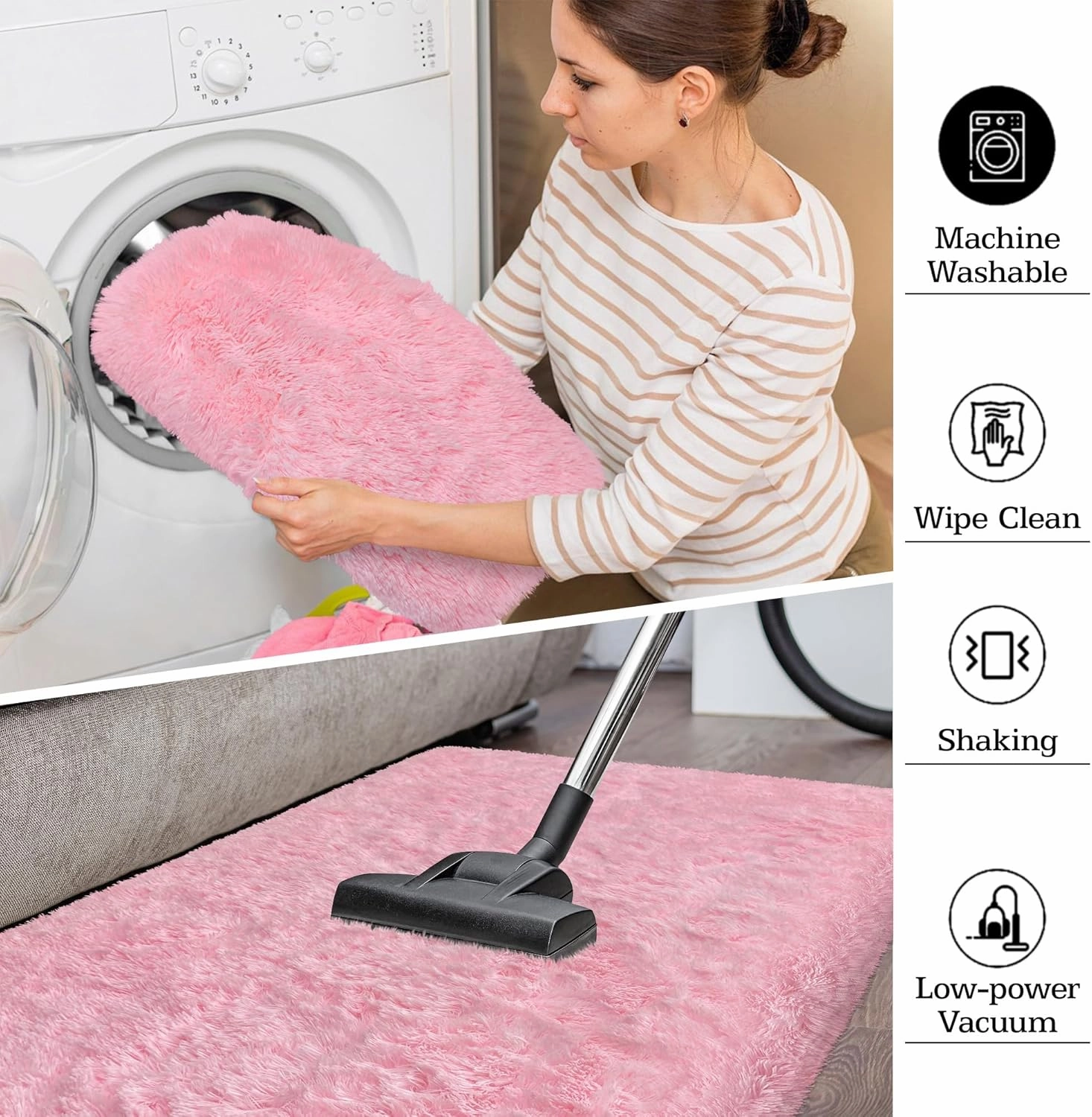 4X6 Fluffy Area Rugs for Living Room Bedroom,Washable Ultra Soft Shag Bedside Rug，Non-Slip Modern Plush Fuzzy Carpet for Indoor Floor Kids,Girls,Boys and Nursery Rooms,Pink