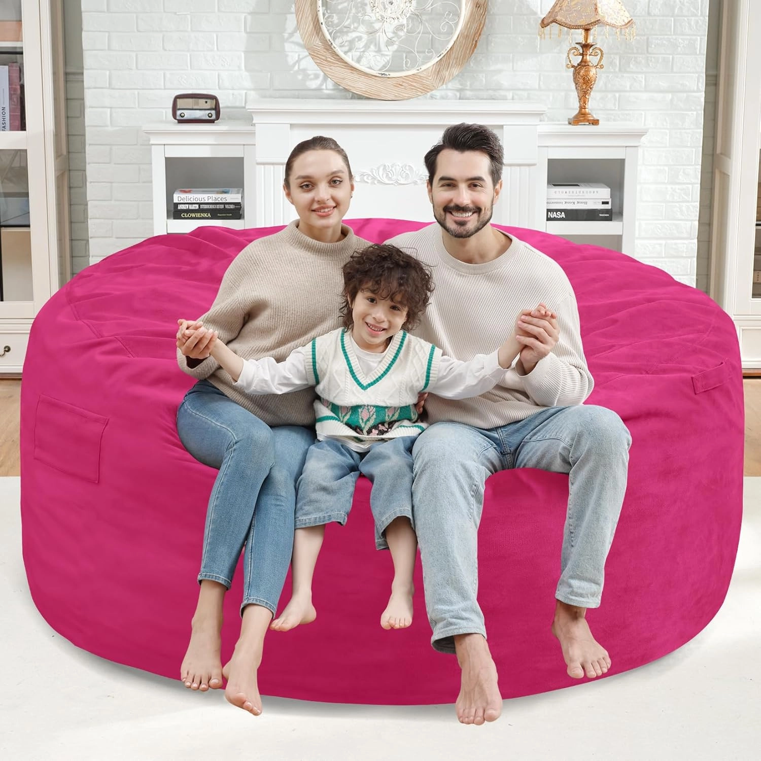 5Ft Bean Bag Chair, Memory Foam Filling Bean Bag Chairs with Velvet Cover, Removable and Machine Washable Cover, Giant Bean Bag Chair for Adult - Pink