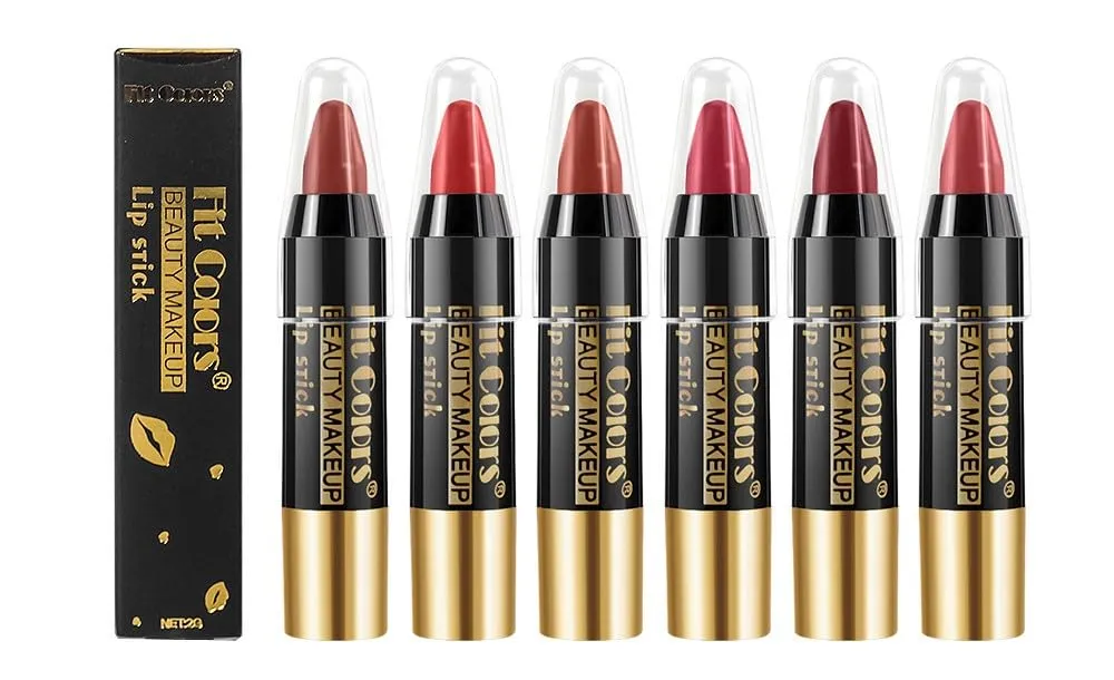 6-Pack Moisturizing Lip Crayons - Velvet to Glossy Finish Transfer-Proof & Water-Resistant
