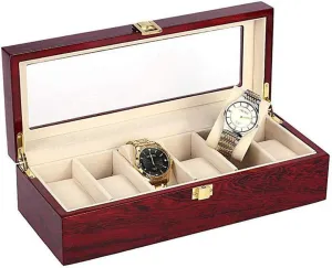 6 Slots Wooden Watch Box Display Case Organizer Storage Gift for Mom Father's Friend Lover
