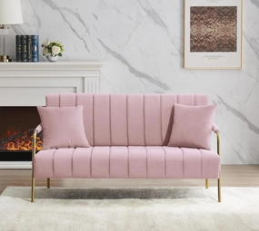 61" Modern Velvet Loveseat Sofa,Upholstery Love Seat Couches with Tufted Backrest,Golden Metal Legs,Accent Sofa for Living Room Bedroom Apartment Office (Pink)