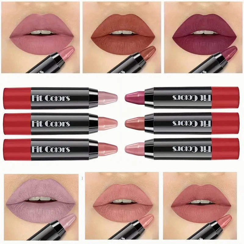 6-Pieces: Matte Crayon Lipstick, Easy Coloring Durable Moisturizing Lipliner