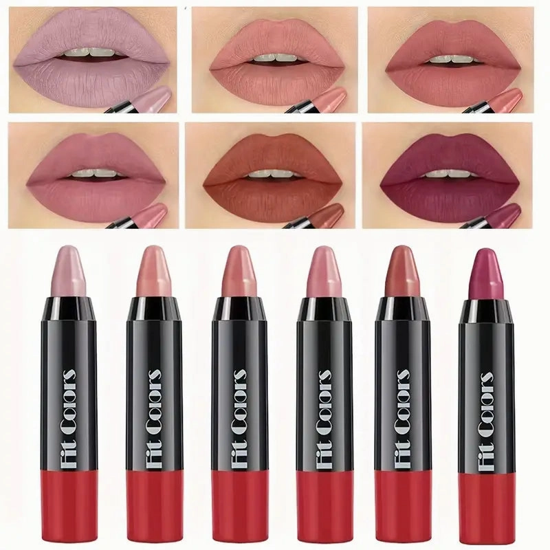 6-Pieces: Matte Crayon Lipstick, Easy Coloring Durable Moisturizing Lipliner