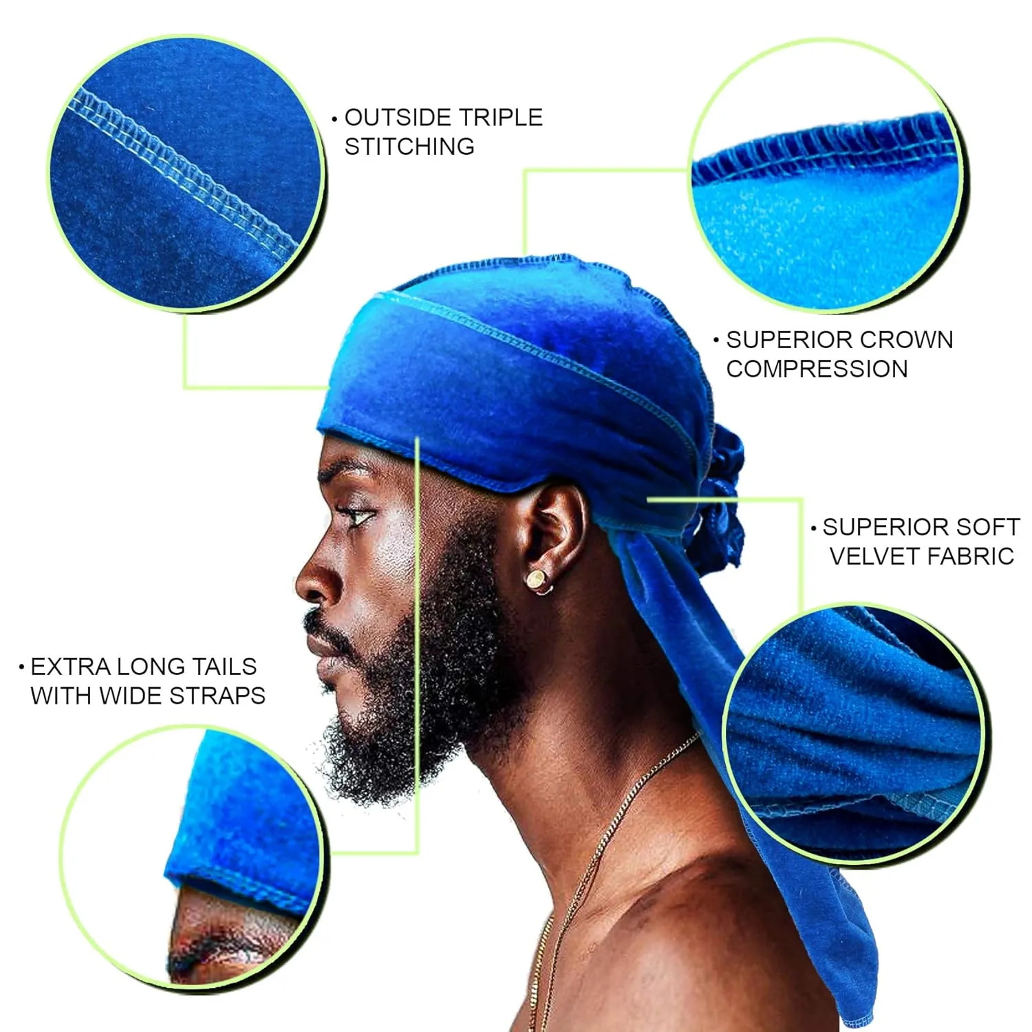 6Pcs Velvet Durag with 1 Wave Cap for 360 Waves Doo Rag(Purple, Red, Black, Pink, Yellow, Blue)