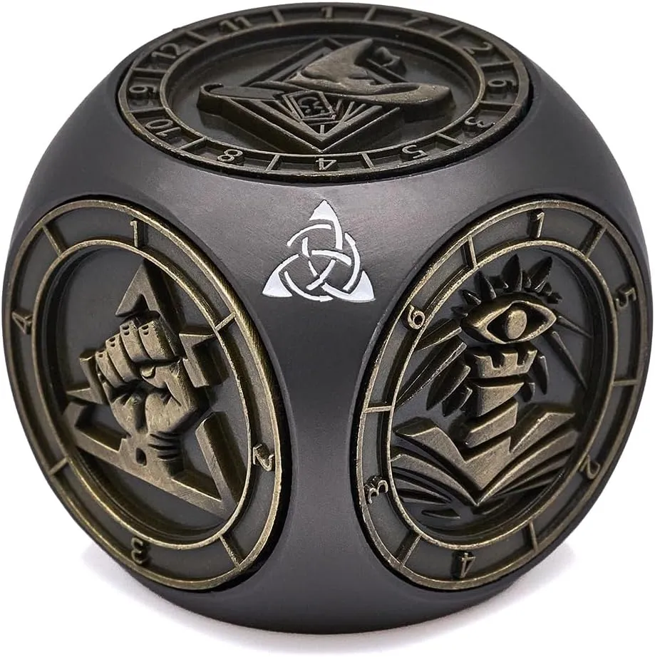 7-in-1 Metal Spinner Dice, 3D Relief Polyhedral Metal DND Dice Set Gift Box,Tabletop RPG Role Playing Gifts for Lovers (Black Bronze)