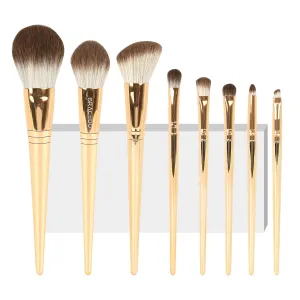 8PCS Premium Makeup Brush Set, Travel Makeup Brushes, Use Foundation Liquid Powder, Highlight Eyeliner Concealer Eyebrow, Various Occasions (Gold Color, No Hair Fall, Easy to Clean)
