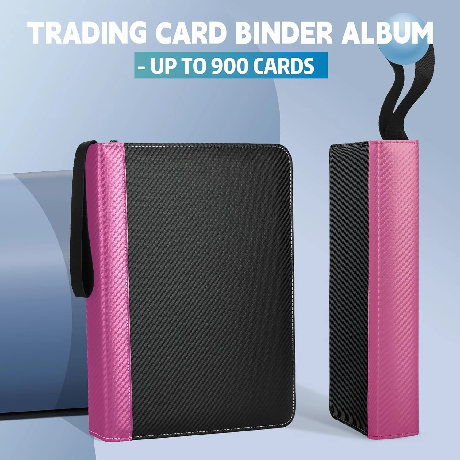 9 Pockets Trading Card Binder with Sleeves Card Organizer, 900 Double Sided Pocket PU Card Collection Binder, Baseball Binder,for Sports Card, MTG, TCG Yugioh Card (Pink)
