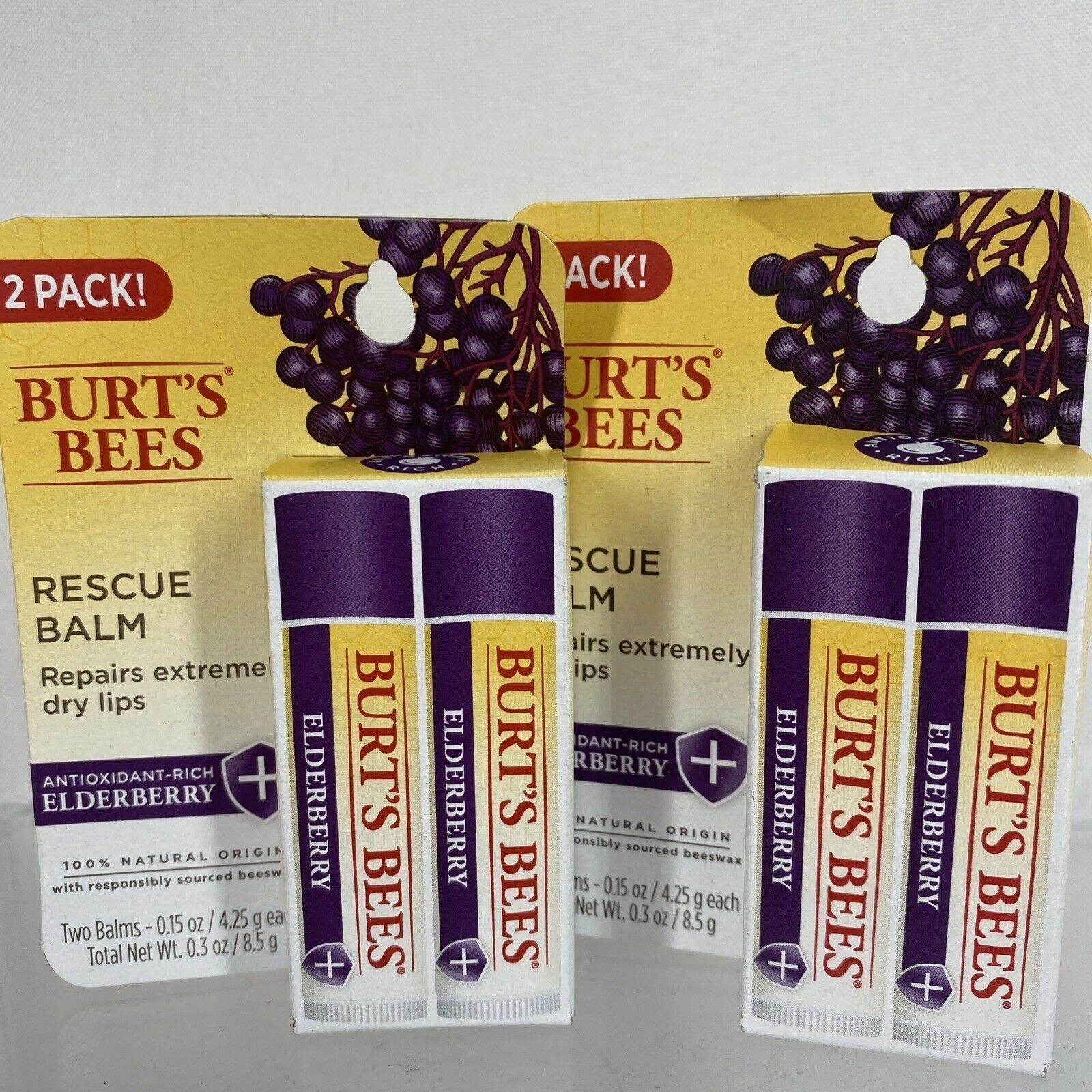 (2) Burt's Bees Rescue Balm Lip Balm Antioxidant-Rich Elderberry Repair Dry 2pk