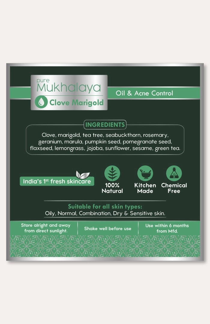 <strong>Pure Clove Marigold Mukhalaya 30ml</strong> <br><i>Oil & Acne Control</i>