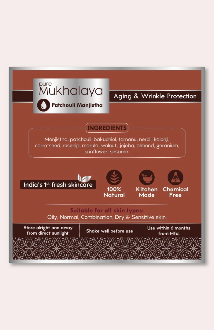 <strong>Pure Patchouli Manjistha Mukhalaya 30ml</strong> <br><i>Aging & Wrinkle Protection</i>